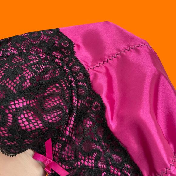 00's vintage hot pink satin y2k bustier corset babydoll SMALL Frederick's - Picture 8 of 8